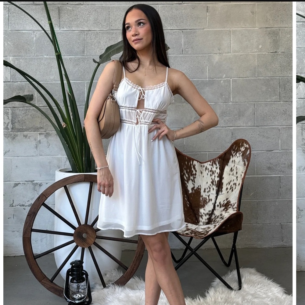 Noisy May Lace Trim Tie Up White Sleeveless Dress. NWT